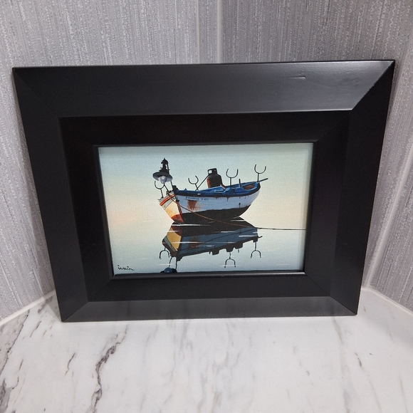 Ilkin Deniz Original Painting Oil On Canvas Boat On Water Signed By Artist